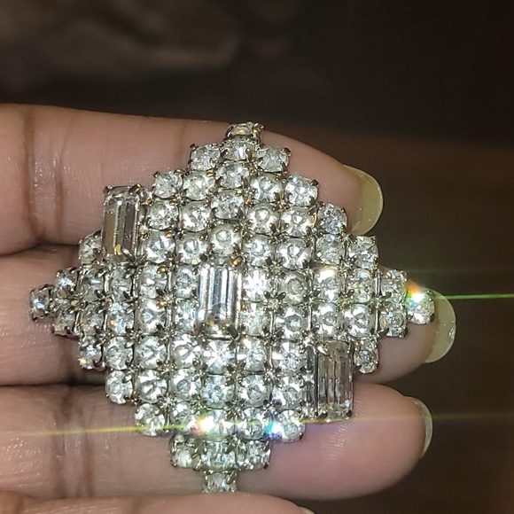 Jewelry - ANTIQUE Art Deco Rhinestones Brooch Large Baguettes Round Brilliant Glass Facete